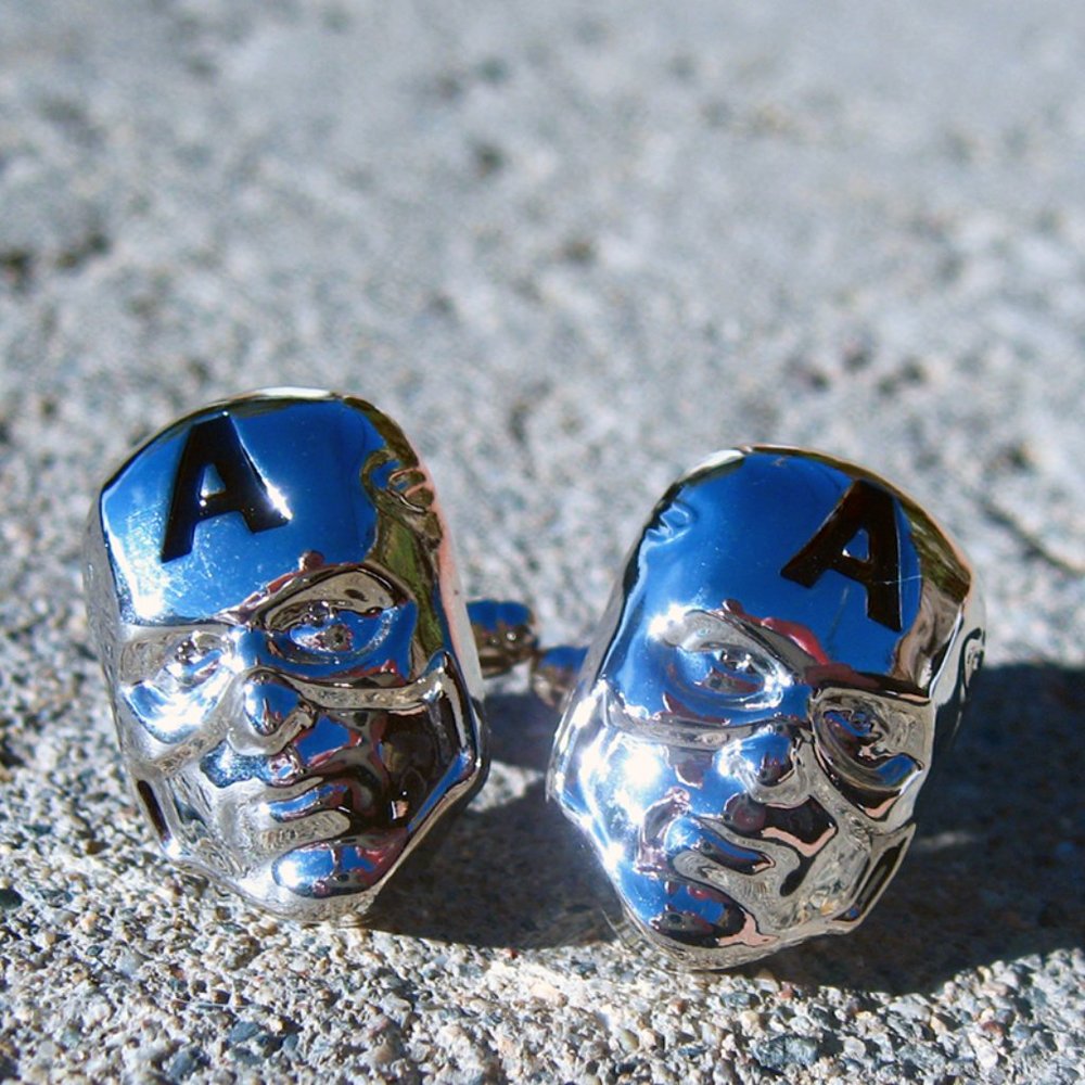 Captain America Mask Silver Plated Cufflinks